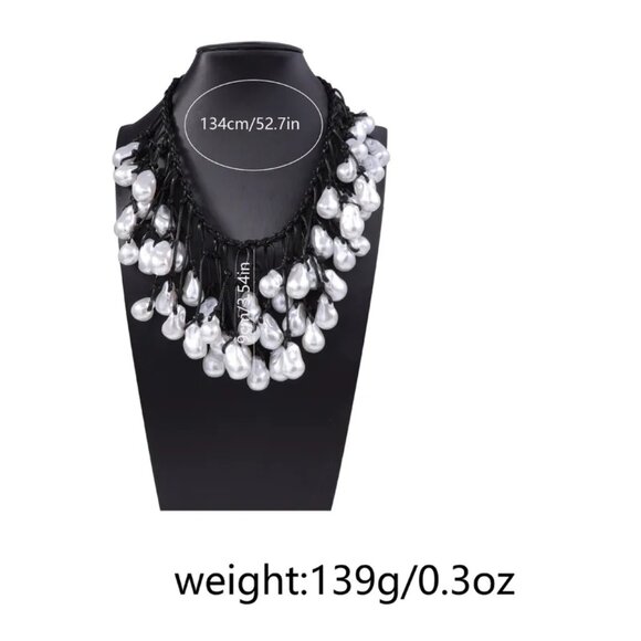 Geometric Imitation Pearl Rope Statement Necklace - Picture 2 of 5